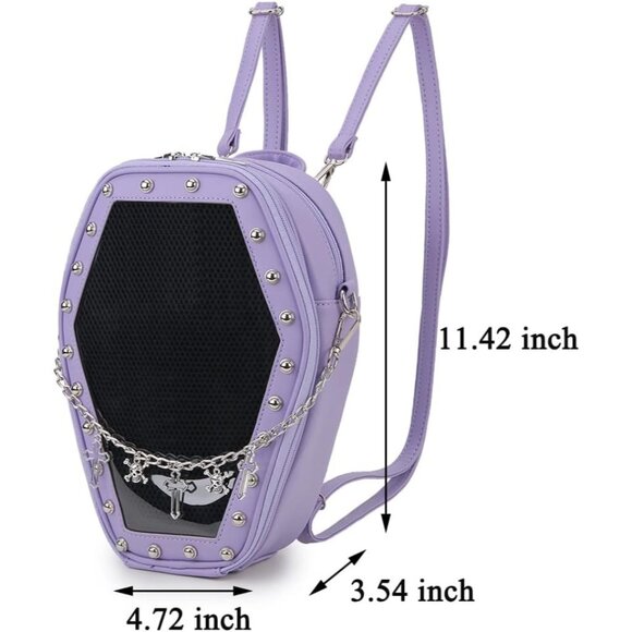 Gothic Coffin Shaped Handbag for Women Halloween Shoulder Bag Purple Backpack - Picture 3 of 9